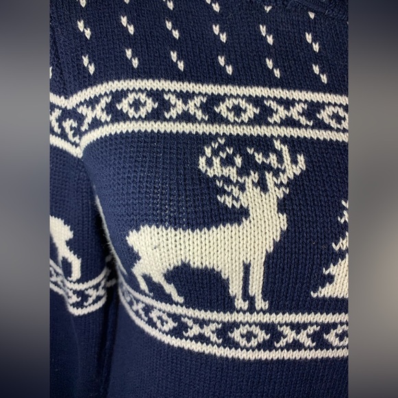 Old Navy Kids Reindeer Blue and White Knit Hooded Sweater - Picture 3 of 8